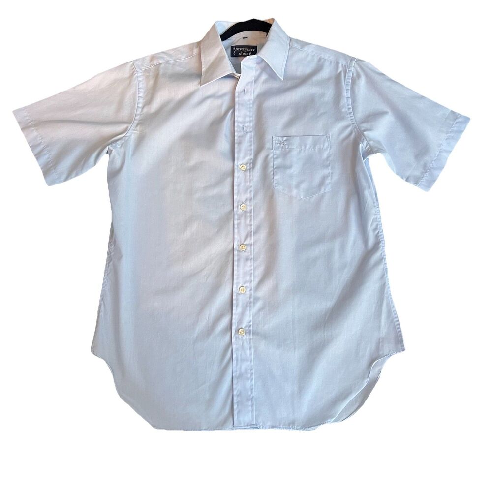 Vintage Givenchy‎ For Chesa Shirt 70s Pocket Embroidered Logo Blue Retro Men 16